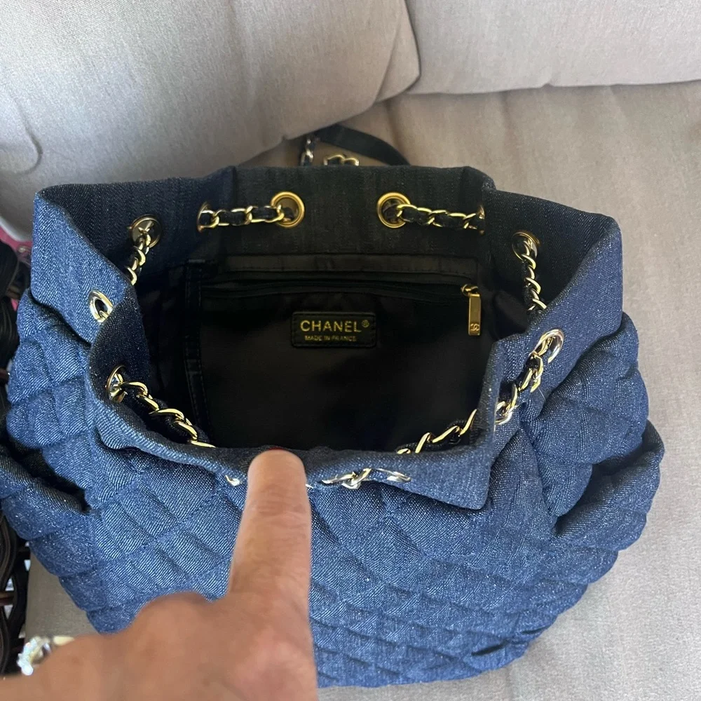 Denim Blue Quilted Shoulder Bag - Picture 2 of 7